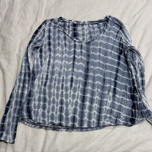 Stylish Blue Patterned Long Sleeve Blouse